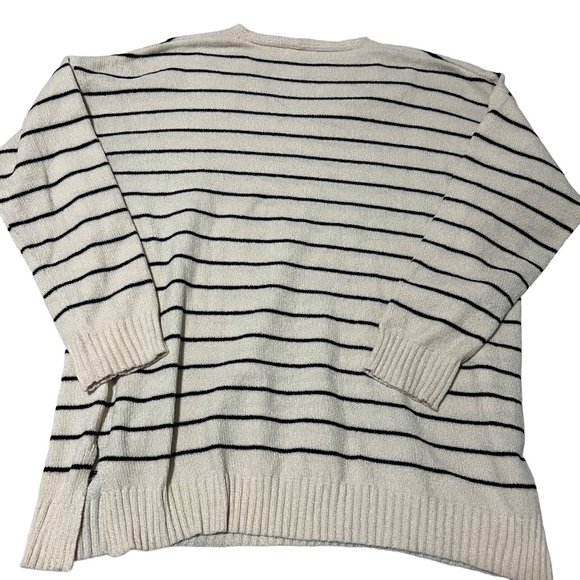 Mod Ref Sweater Womens Cream Black Striped Knit V Neck Pullover Size M/L - Picture 4 of 11